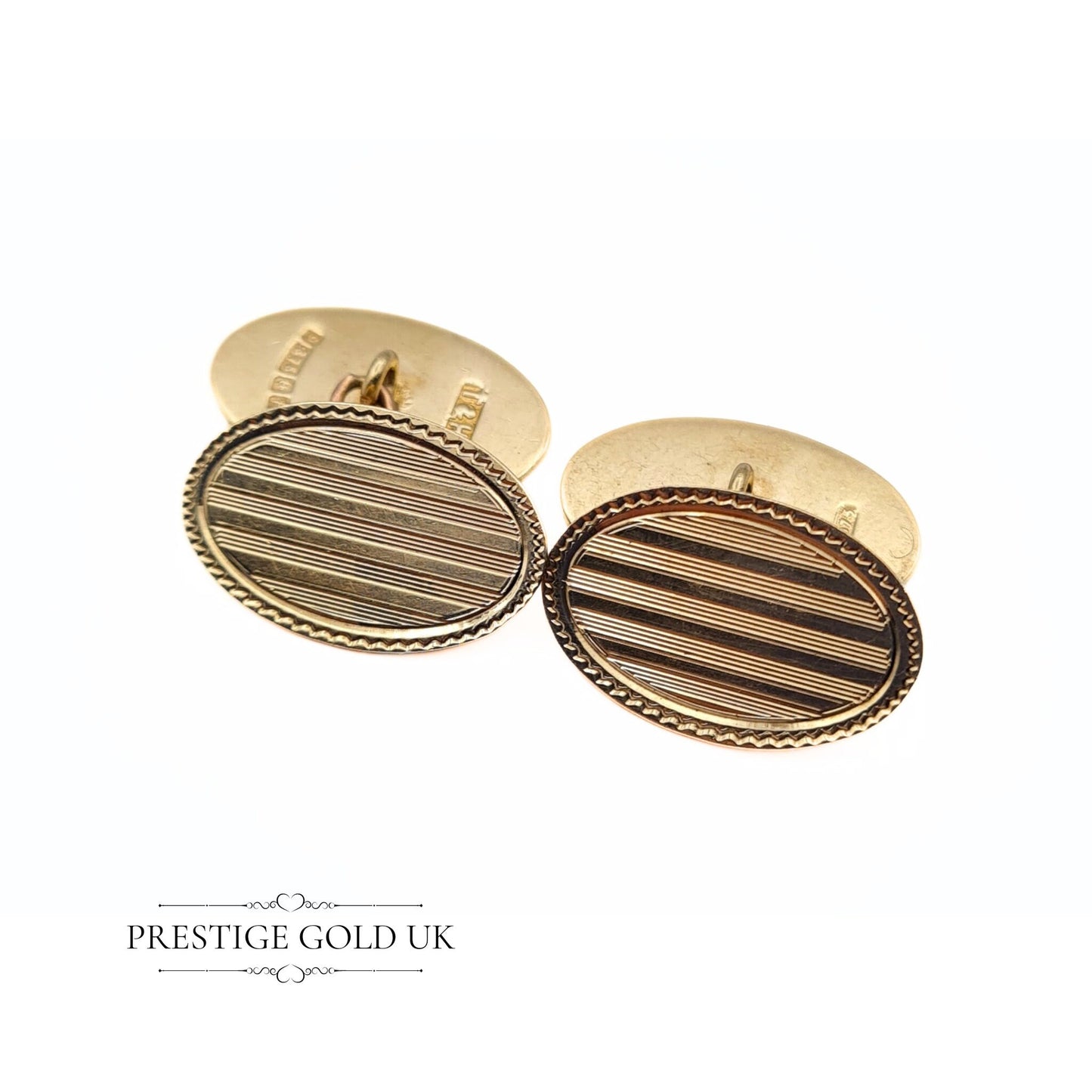 1960s Solid Gold Oval Cufflinks - Engraved 'J.A.'