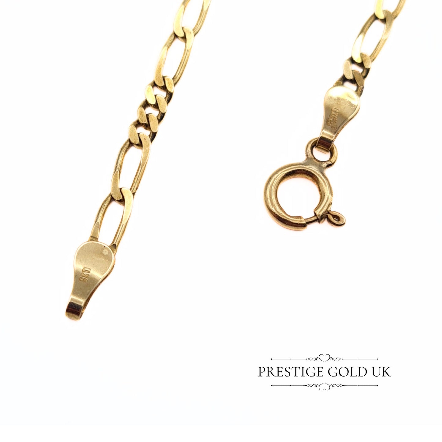 9ct Gold Figaro Bracelet - 7 1/4 inch / 18.5cm