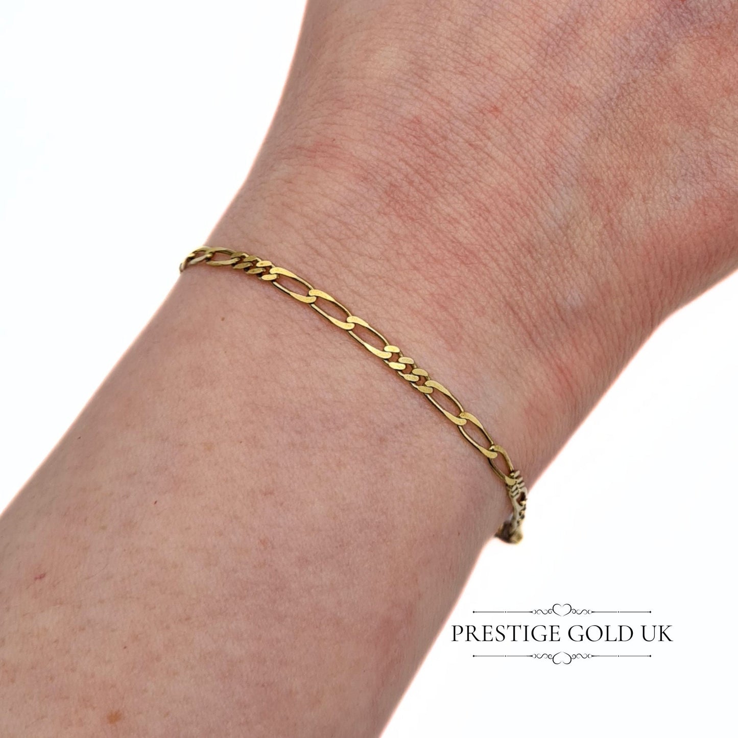 9ct Gold Figaro Bracelet - 7 1/4 inch / 18.5cm