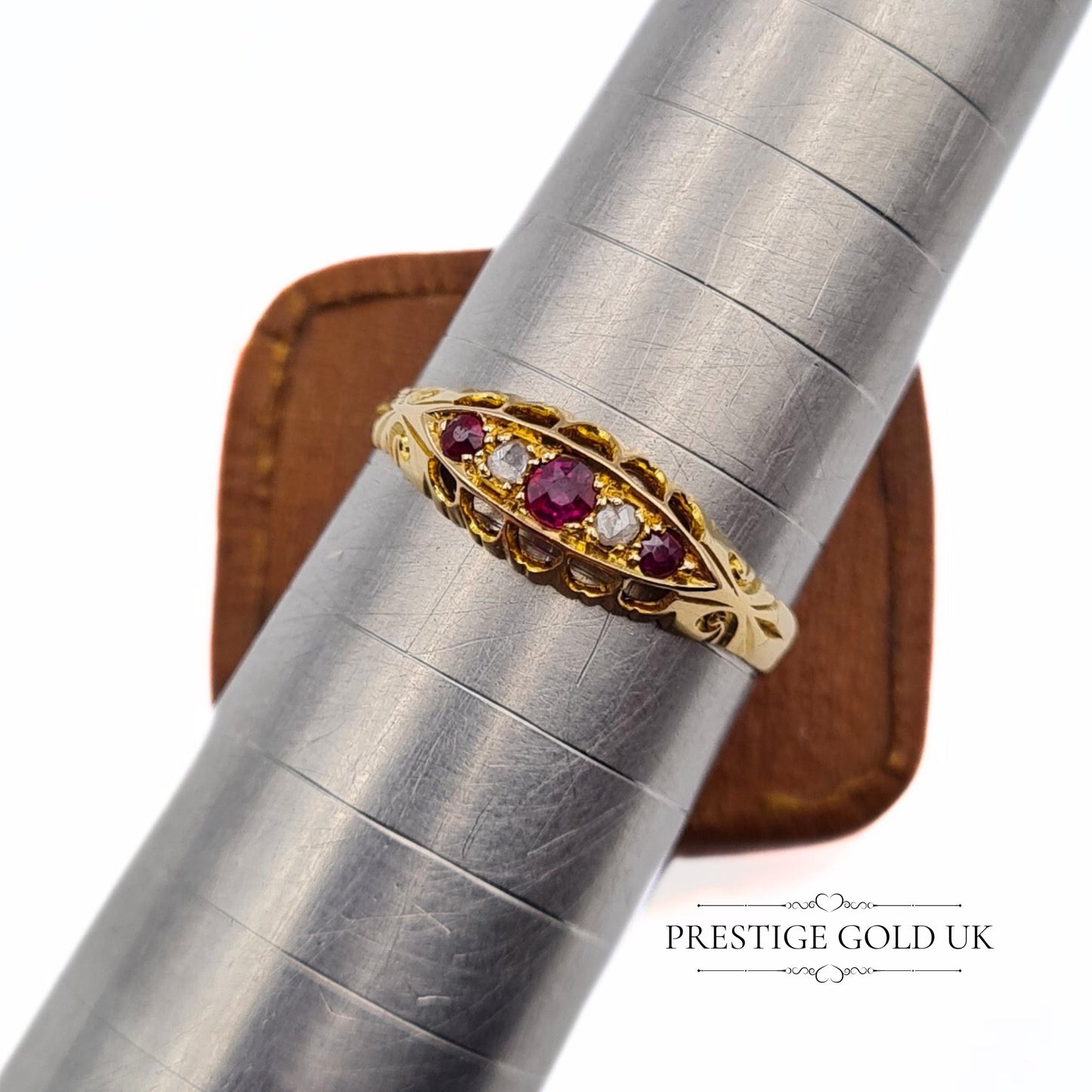 Antique Edwardian 18ct Gold Ruby and Diamond Ring - Size UK P, US 7 3/4, Euro 56