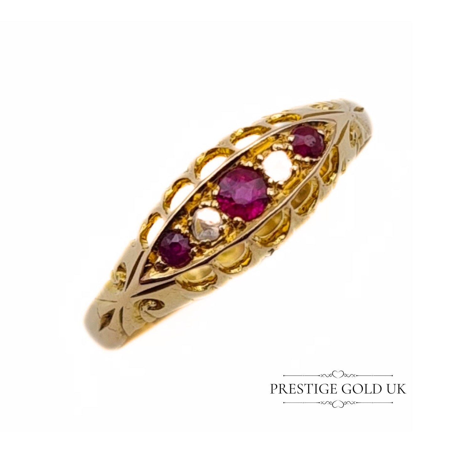 Antique Edwardian 18ct Gold Ruby and Diamond Ring - Size UK P, US 7 3/4, Euro 56