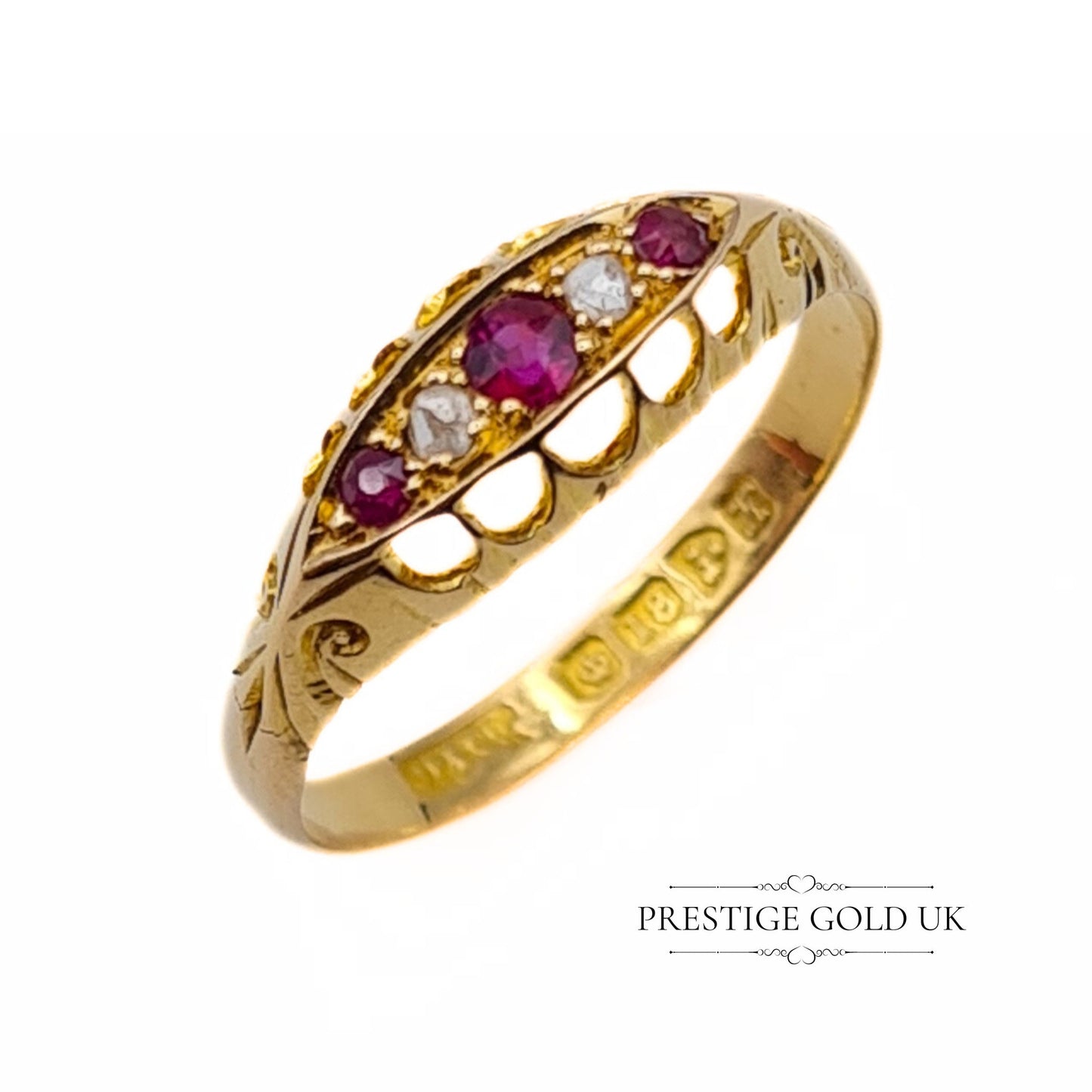 Antique Edwardian 18ct Gold Ruby and Diamond Ring - Size UK P, US 7 3/4, Euro 56