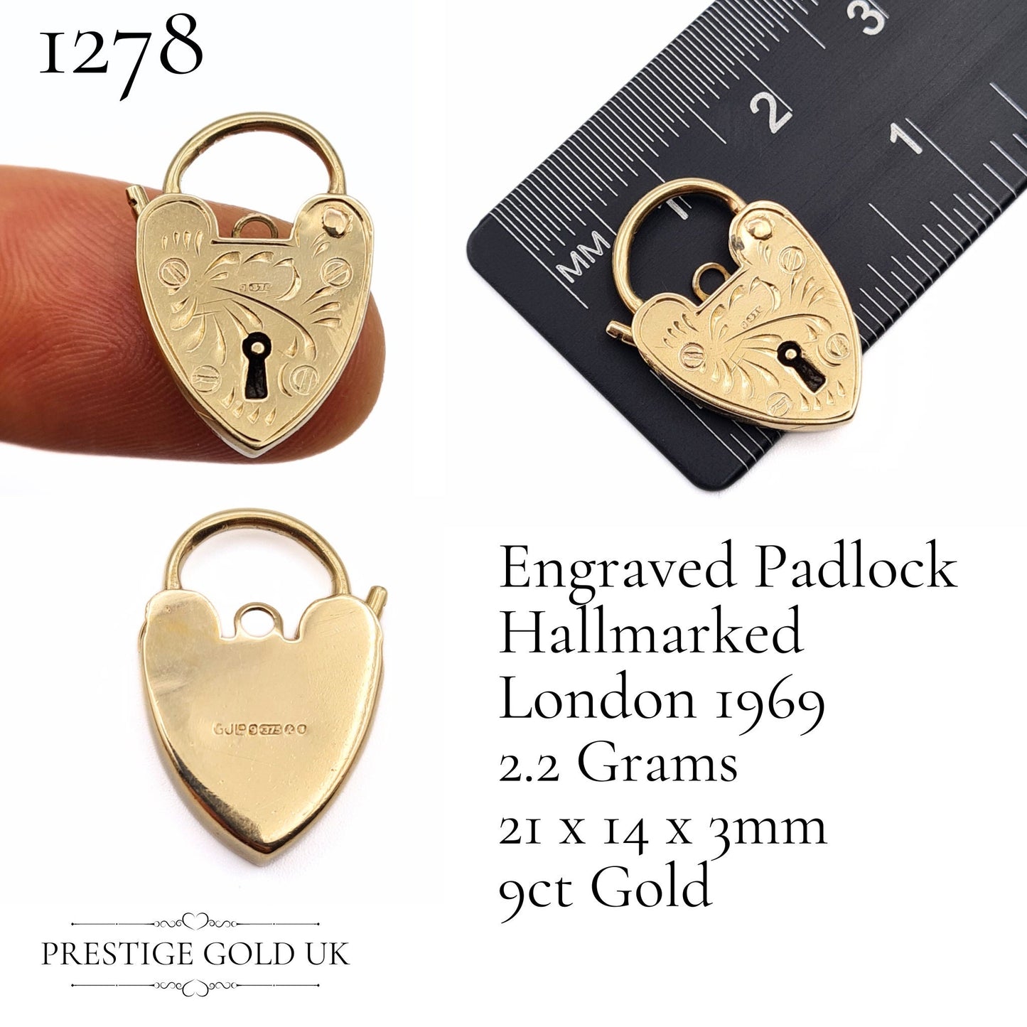 Vintage Small Gold Heart Padlock Pendants 9ct Yellow & Rose Gold - Various