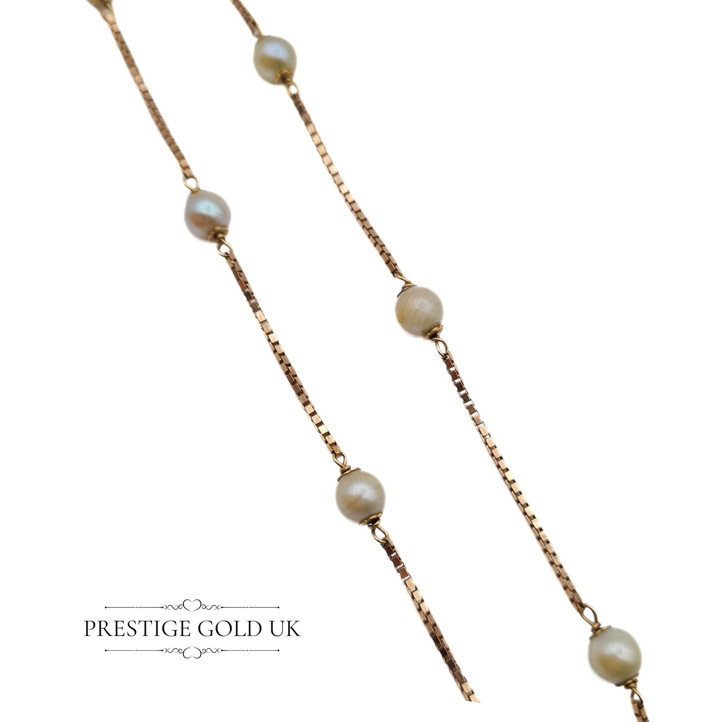 15" Long Rose Gold & Fresh Water Pearl Box Chain Necklace