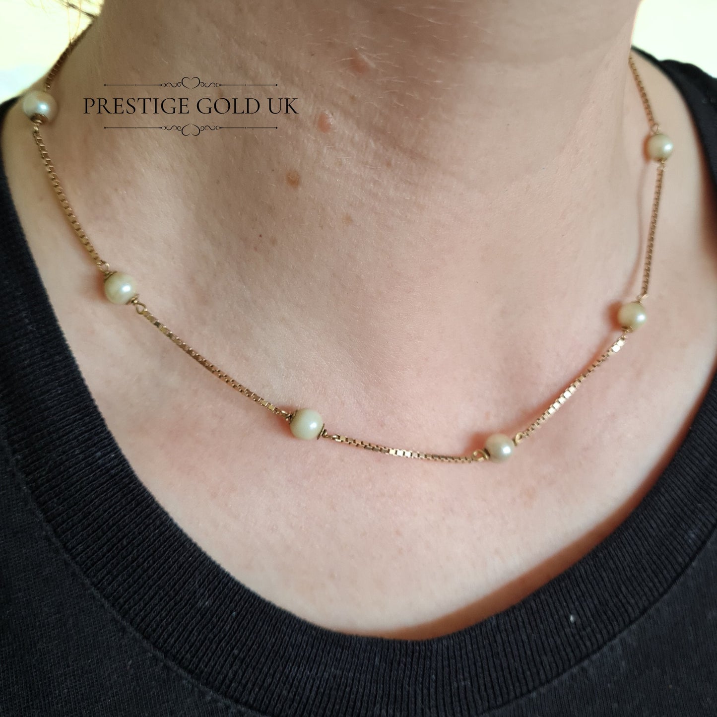 15" Long Rose Gold & Fresh Water Pearl Box Chain Necklace