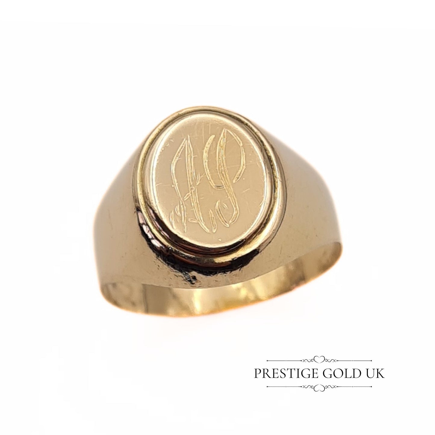 Vintage 9ct Gold Signet Ring Engraved "AP" - Size UK P 1/2, US 8, Euro 57