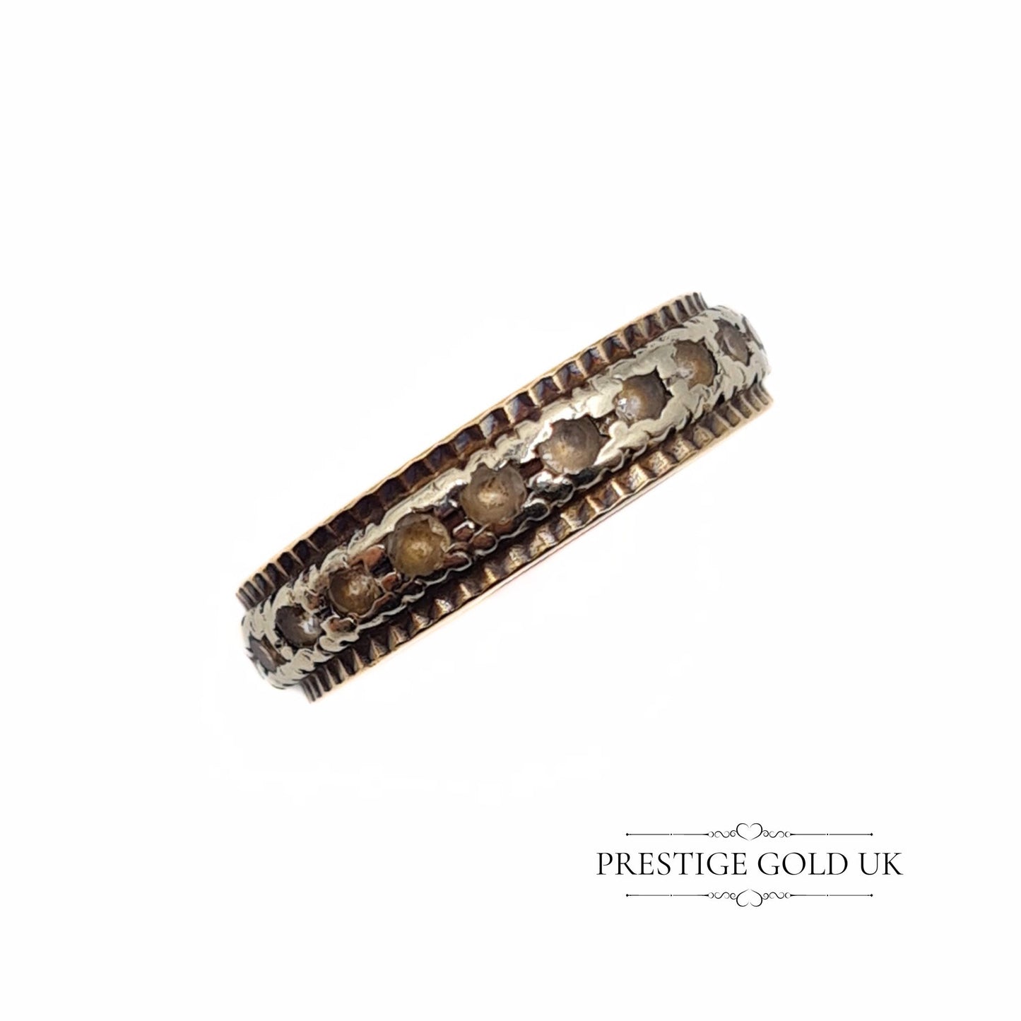 Vintage Yellow and White Gold Spinel Eternity Ring - 5 mm Wide - Size UK P, US 7 3/4, Euro 56