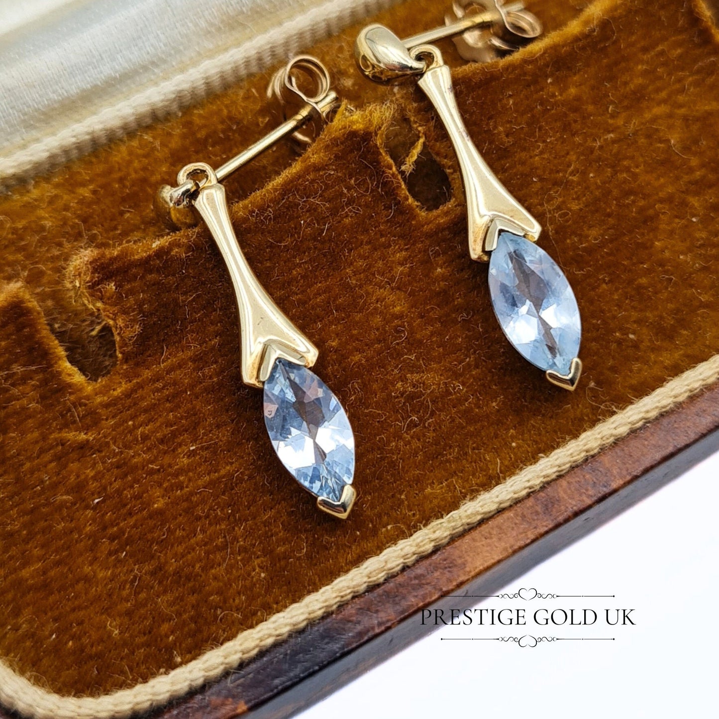 Vintage Gold and Oval Aquamarine Drop Earrings