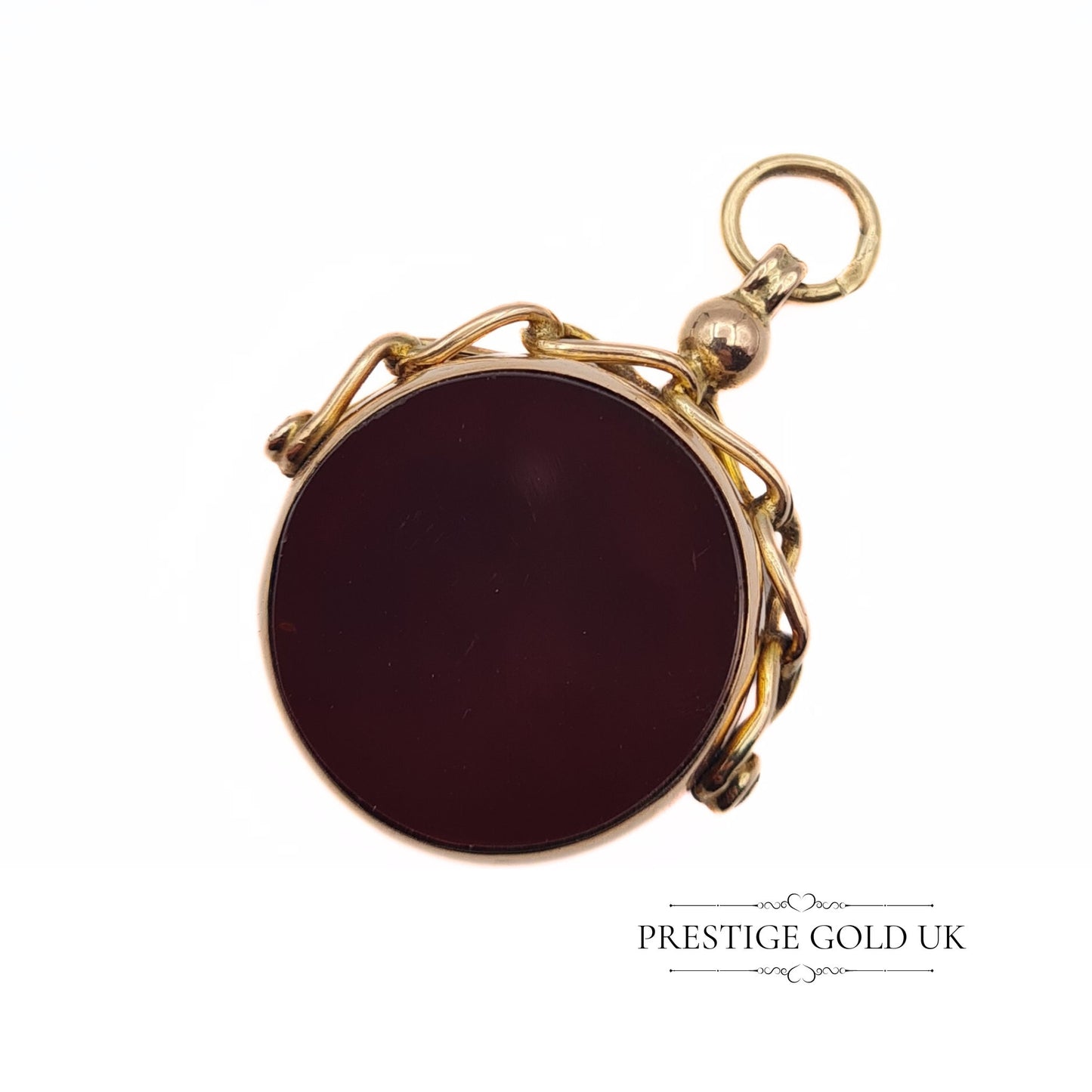 Antique 9ct Rose Gold Spinning Fob - Bloodstone Carnelian