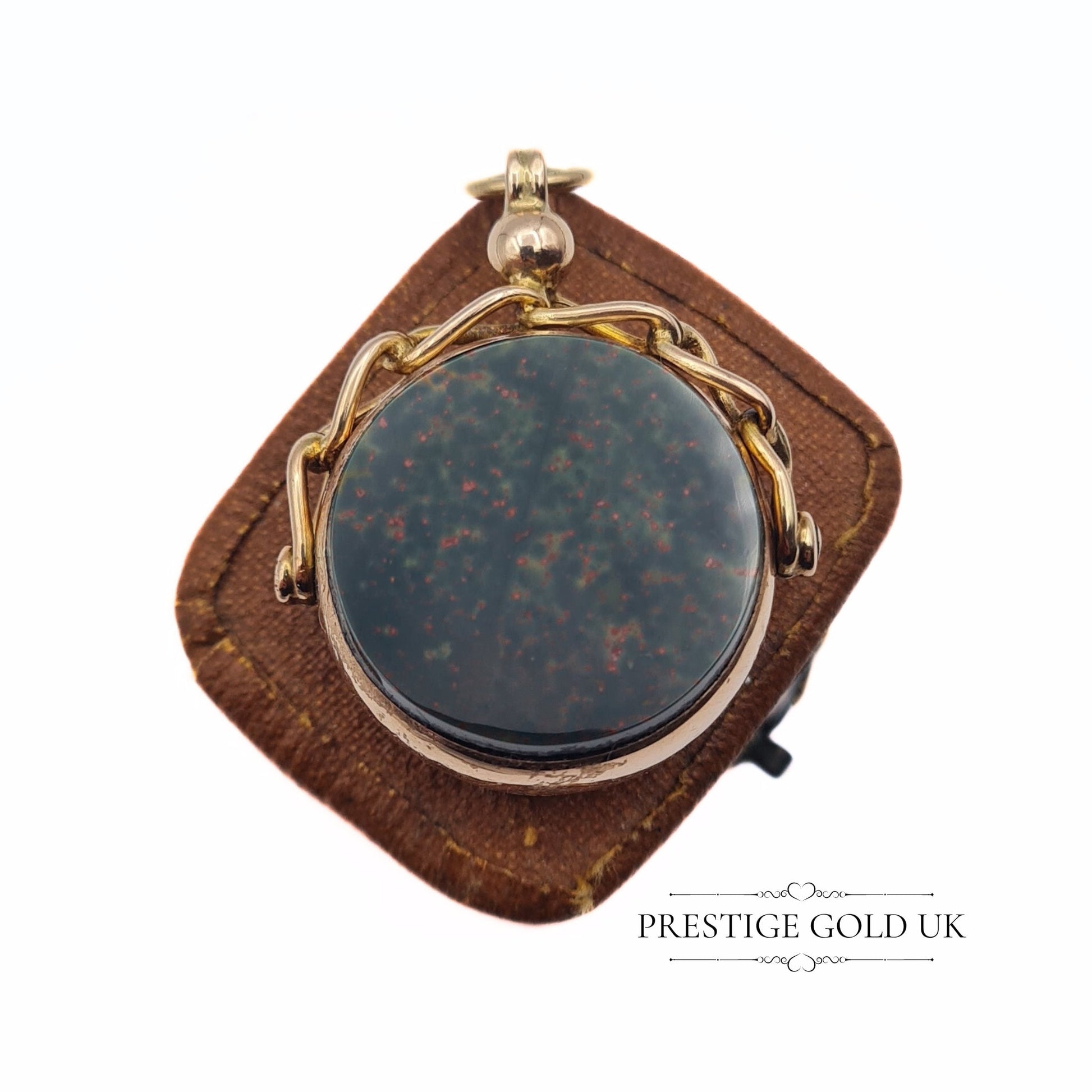 Antique 9ct Rose Gold Spinning Fob - Bloodstone Carnelian