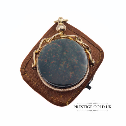 Antique 9ct Rose Gold Spinning Fob - Bloodstone Carnelian