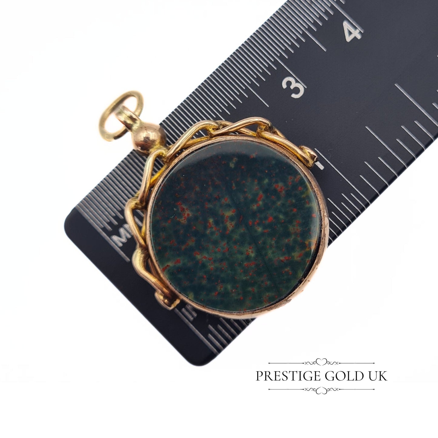 Antique 9ct Rose Gold Spinning Fob - Bloodstone Carnelian