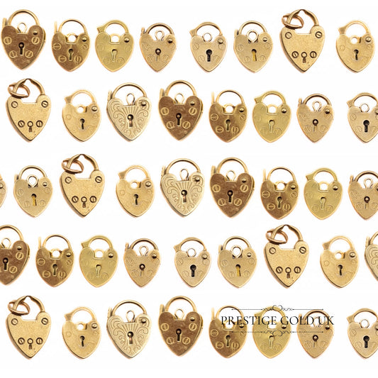 Tiny Gold Heart Padlock Pendants 9ct Gold Charm