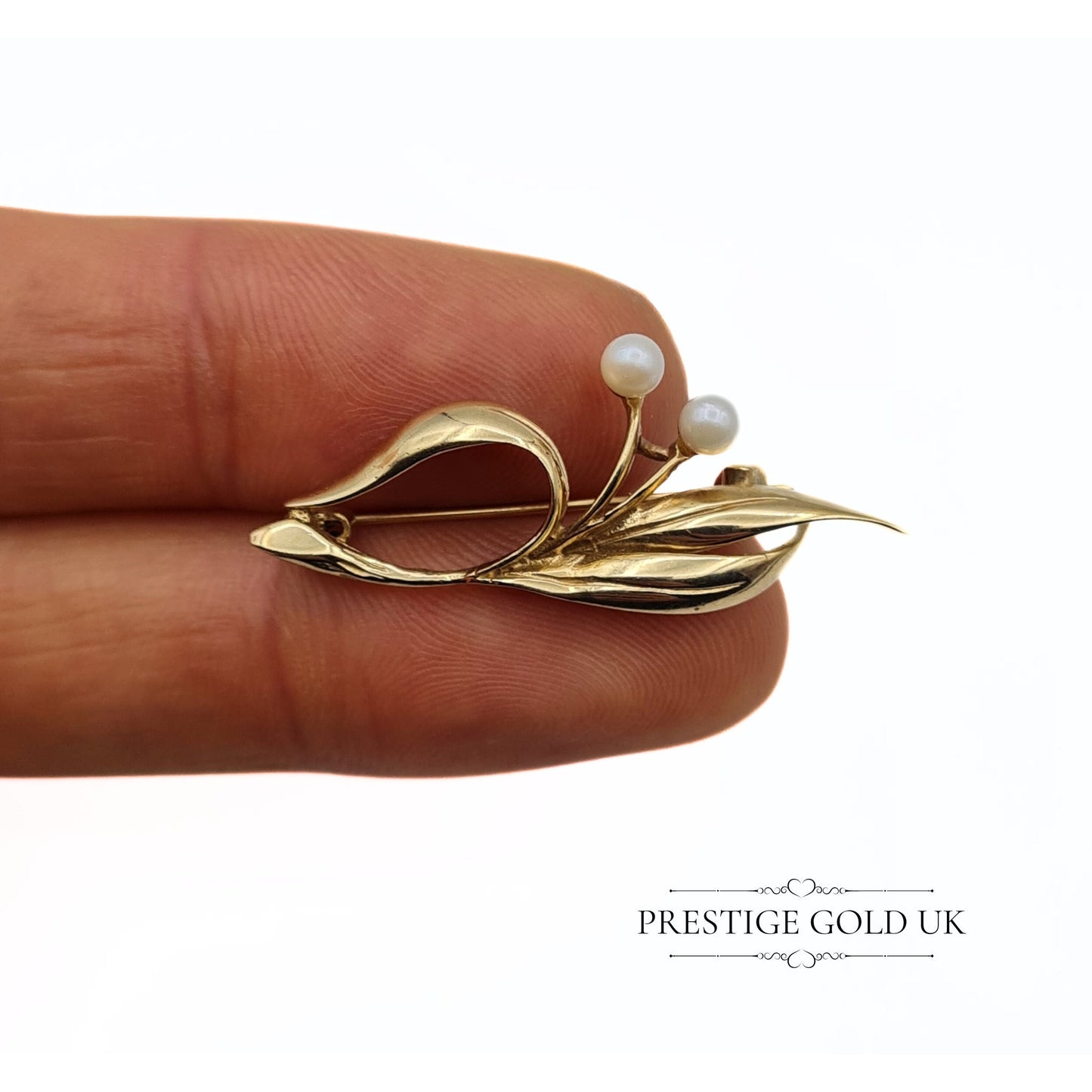 Vintage Leaf Design 9ct Gold & Pearl Brooch