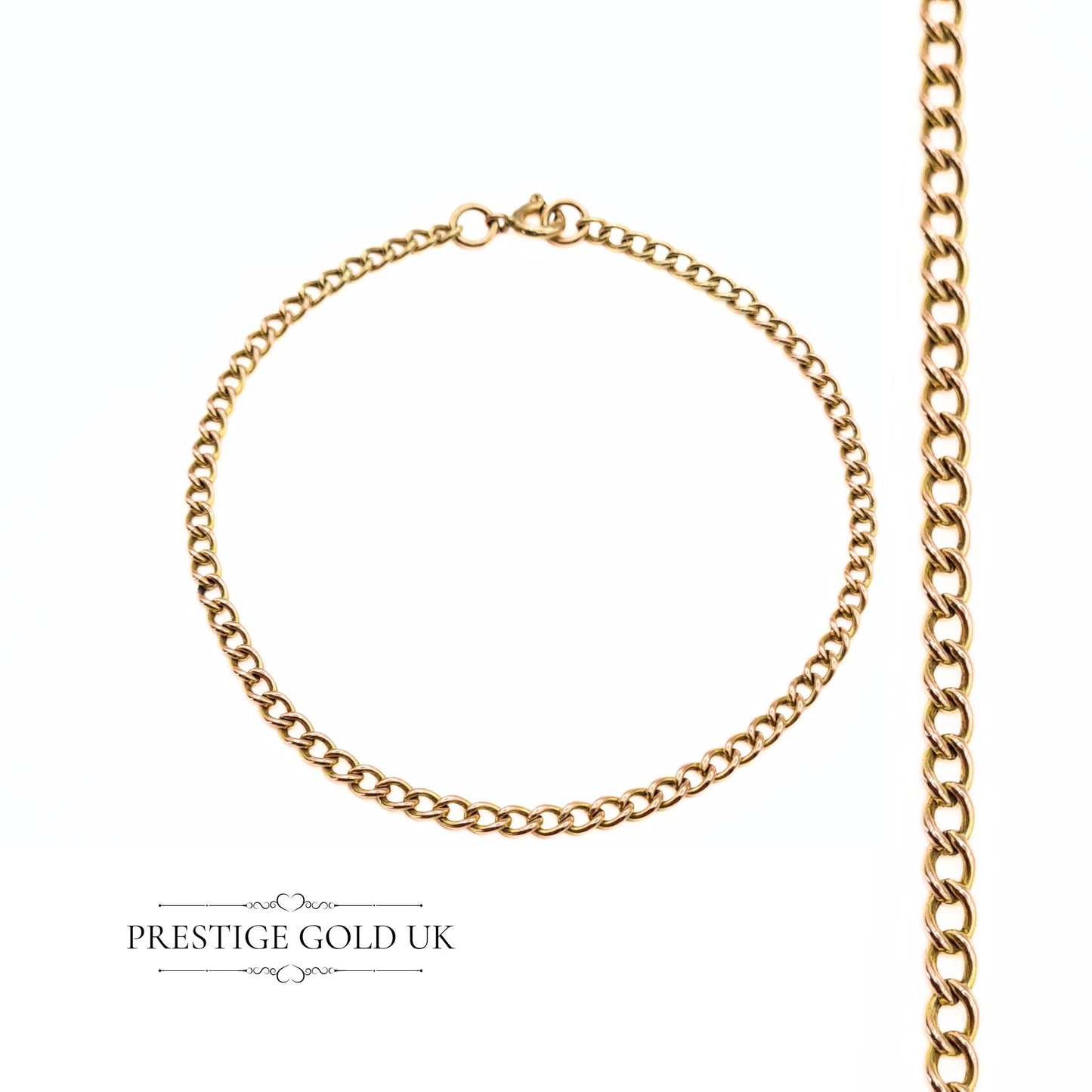 7" Long Vintage Small Curb Chain Bracelet in 9ct Gold