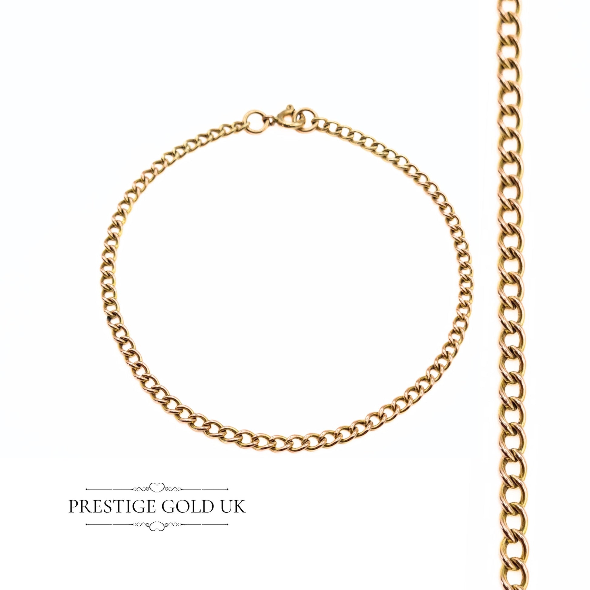 7" Long Vintage Small Curb Chain Bracelet in 9ct Gold