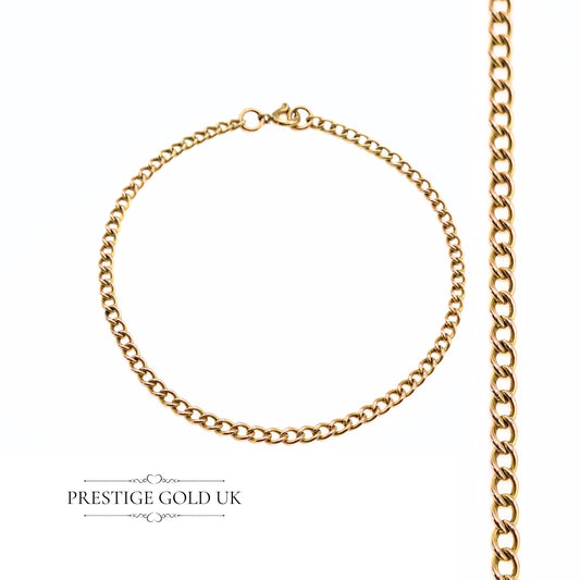 7" Long Vintage Small Curb Chain Bracelet in 9ct Gold