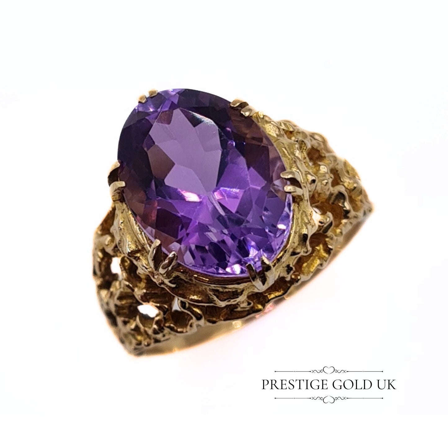 Large Oval Cut Amethyst & 9ct Gold Ring - Size UK O 1/2, US 7 1/2, Euro 56