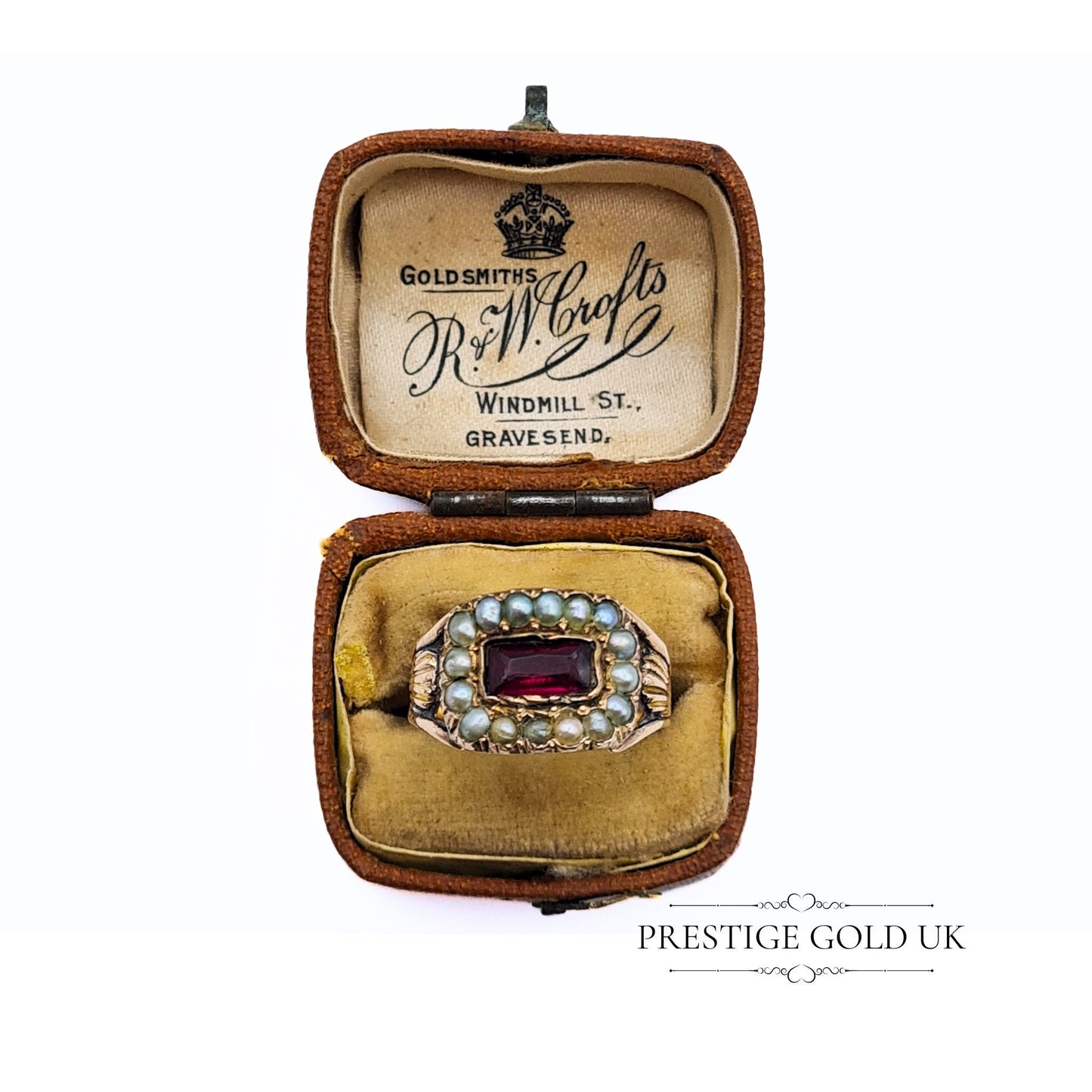 Victorian Pearl and Garnet Gold Cluster Ring in 9ct - Size UK J 1/2, US 6, Euro 53