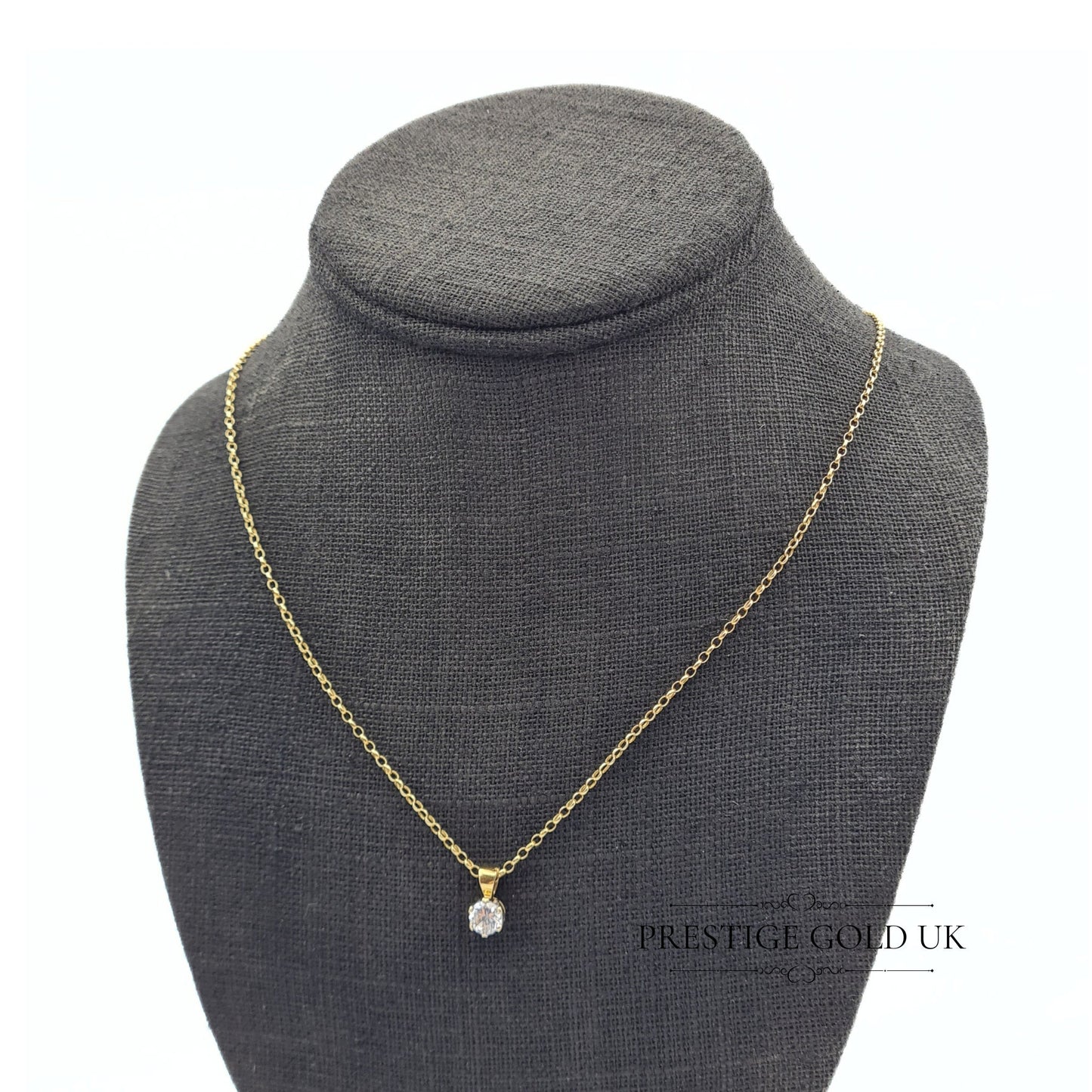 Vintage Gold Rolo Chain Necklace & Cubic Zirconia Pendant - 21"