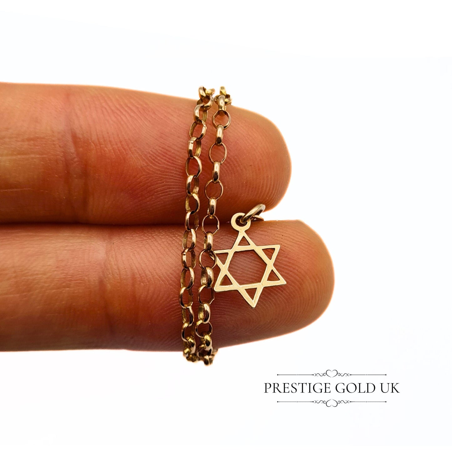 Star Of David Delicate Rolo Chain Bracelet - 8"