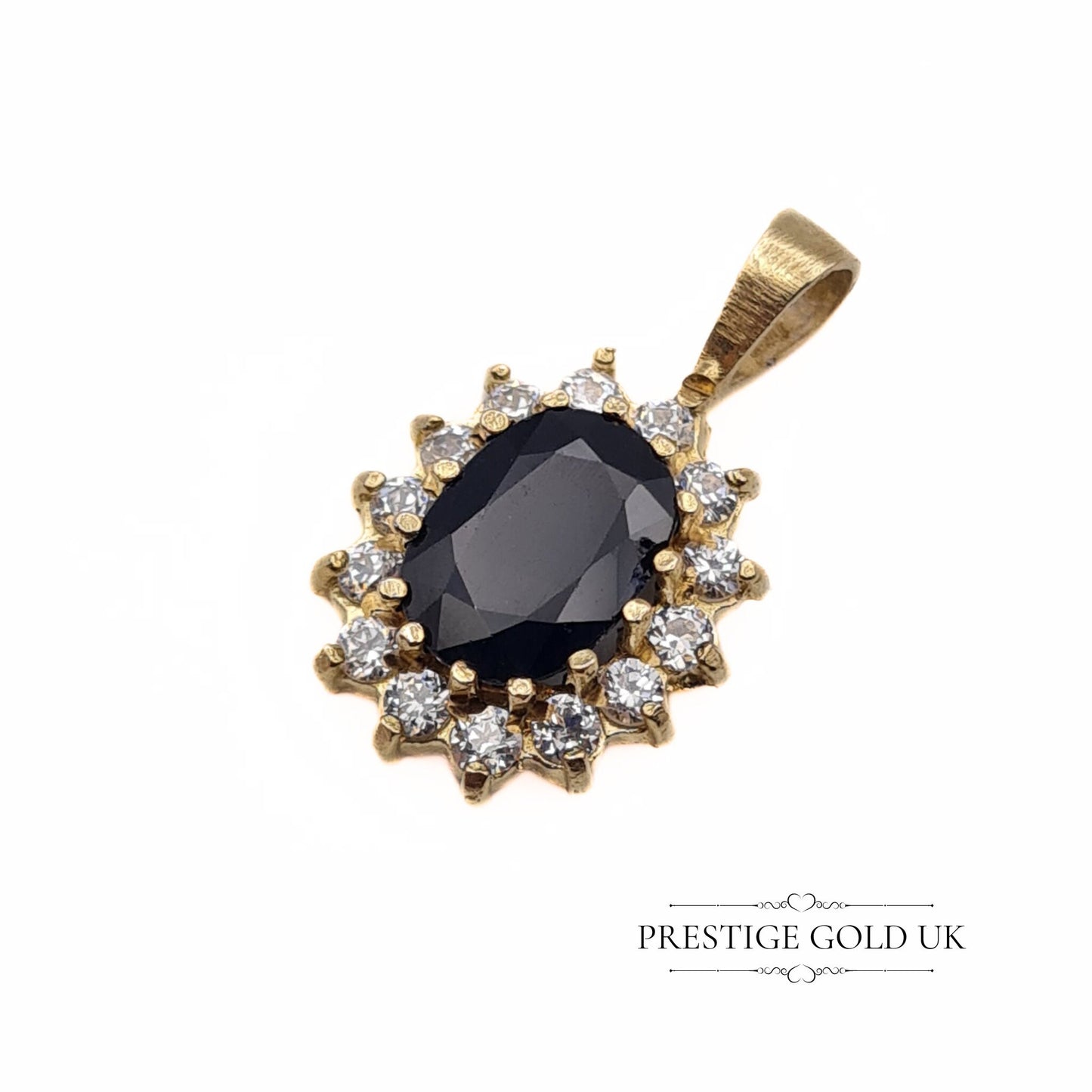 Stunning Vintage Gold Sapphire & Cubic Zirconia Pendant