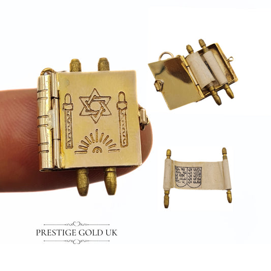 Vintage Solid Gold Opening Torah Scroll Charm in 9ct Gold