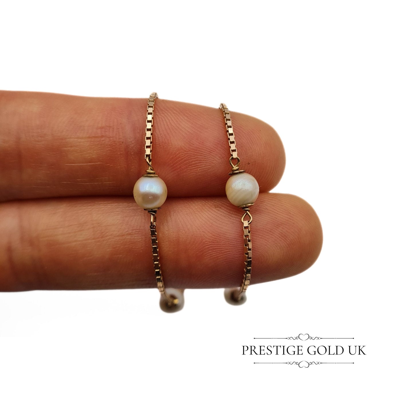 15" Long Rose Gold & Fresh Water Pearl Box Chain Necklace