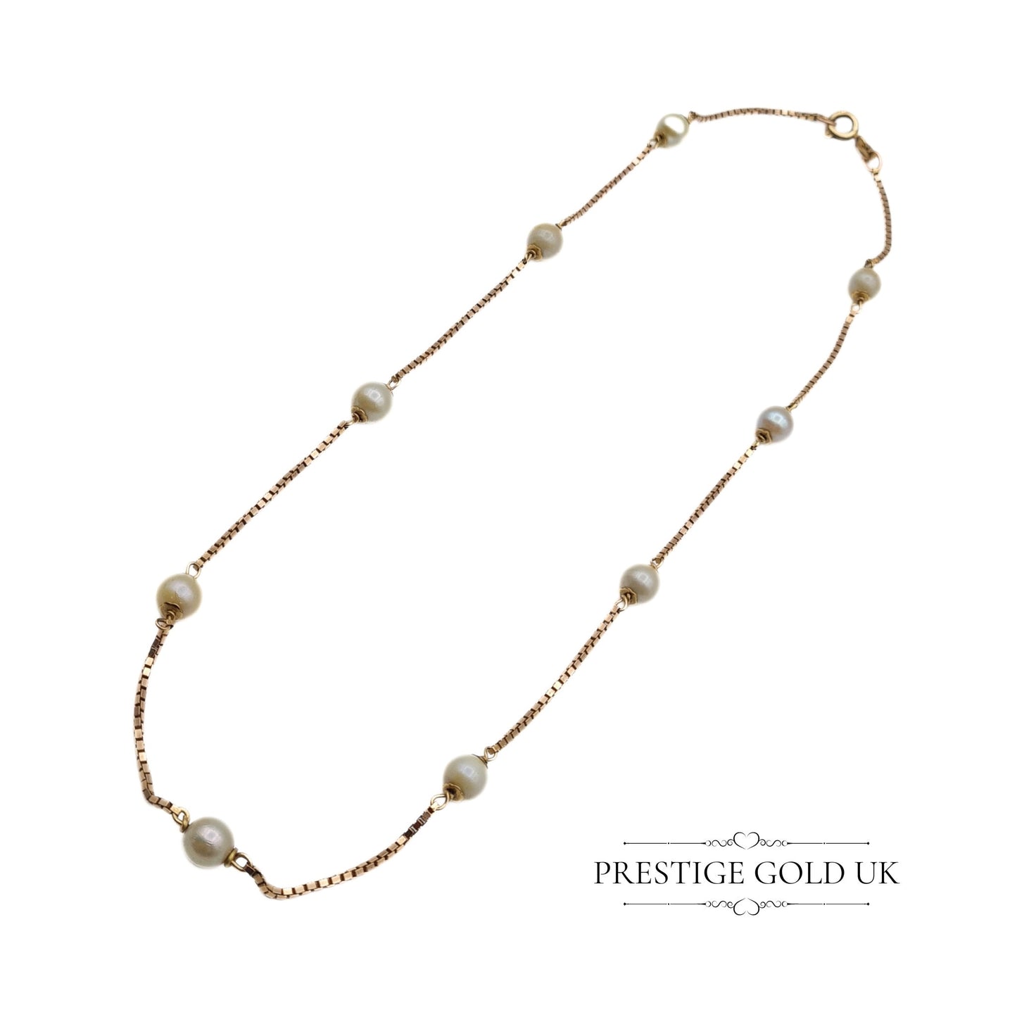 15" Long Rose Gold & Fresh Water Pearl Box Chain Necklace