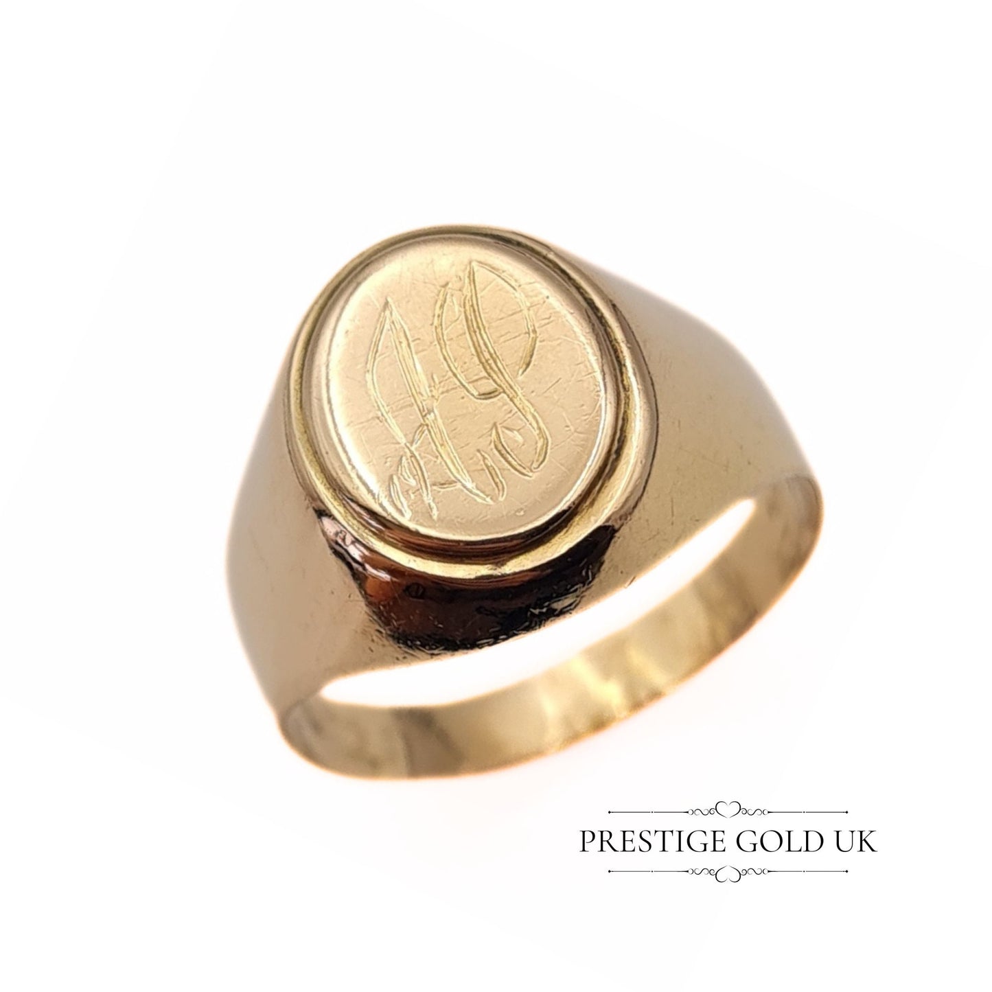 Vintage 9ct Gold Signet Ring Engraved "AP" - Size UK P 1/2, US 8, Euro 57