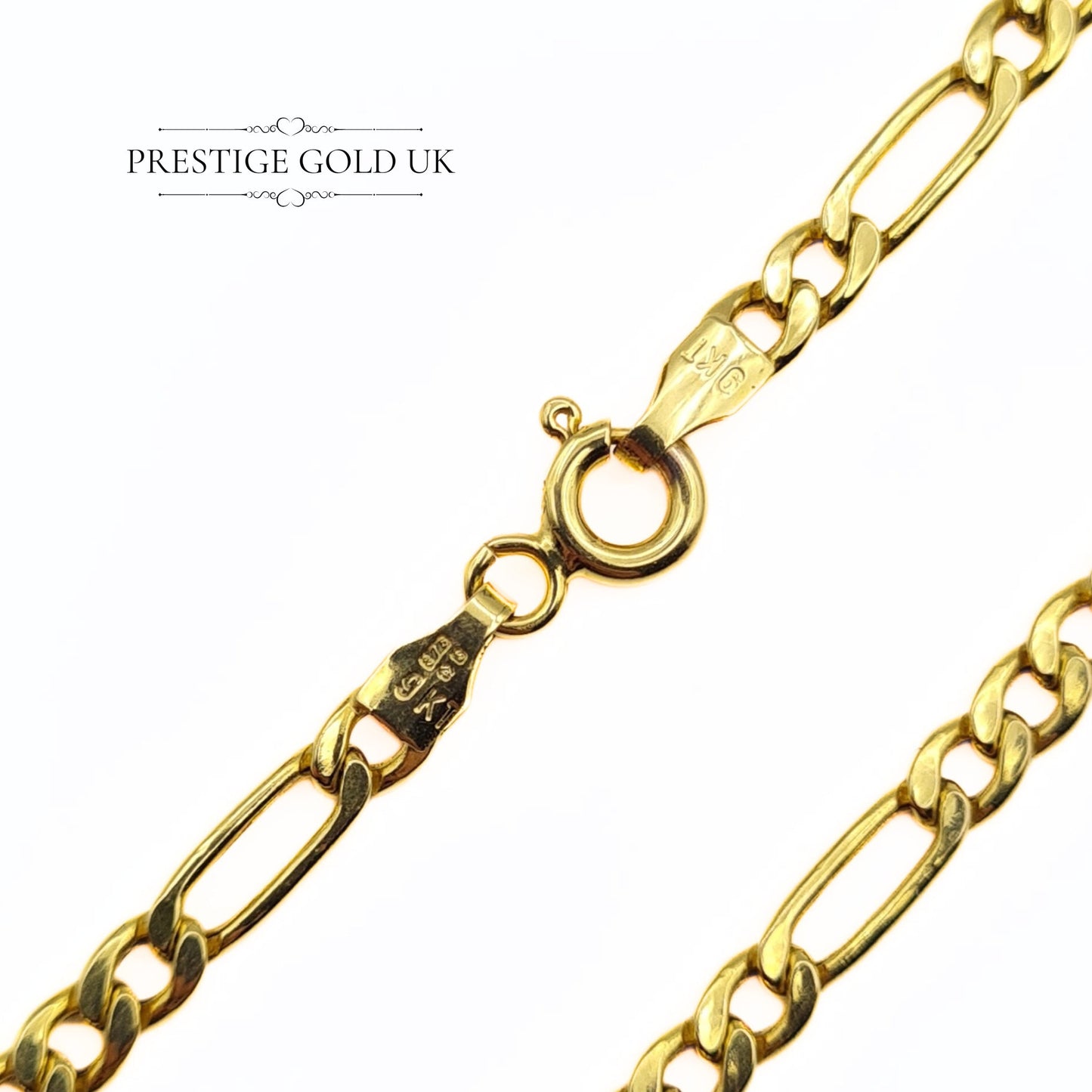 9ct Gold Lightweight Figaro Bracelet - 7" long