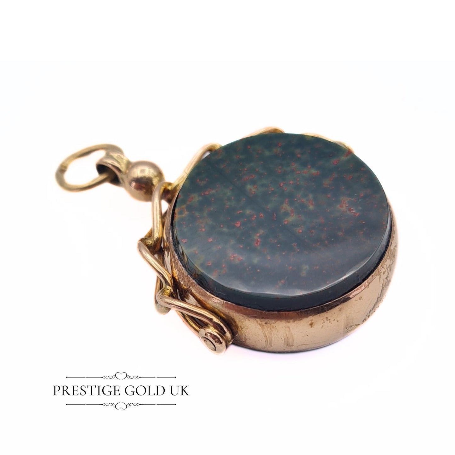 Antique 9ct Rose Gold Spinning Fob - Bloodstone Carnelian