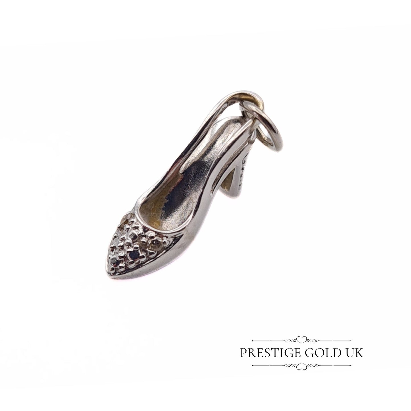 Vintage 9ct White Gold & Diamond Ladies High Heel Shoe Charm