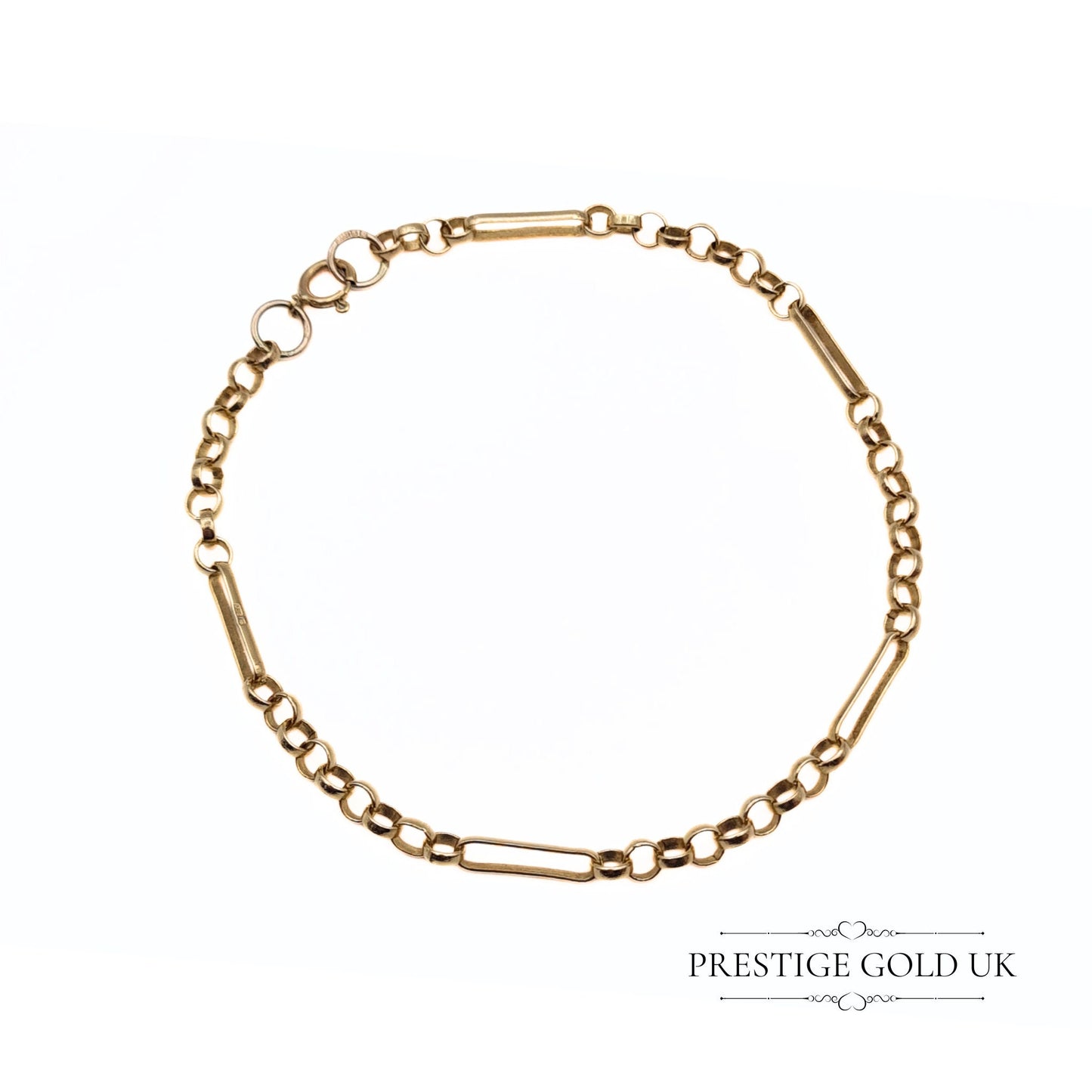 9ct Rose Gold Fancy Figaro Link Ladies Bracelet  - 6 1/2 Inches (17 cm)