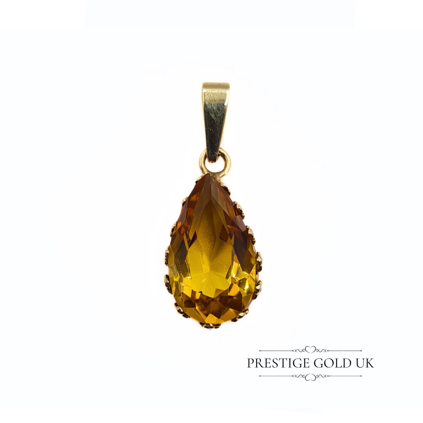 Vintage Pear Cut Citrine Pendant in 9ct Gold