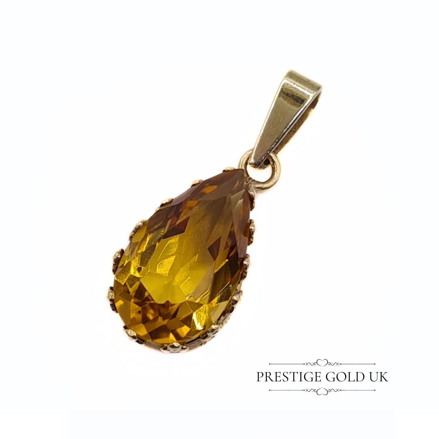 Vintage Pear Cut Citrine Pendant in 9ct Gold