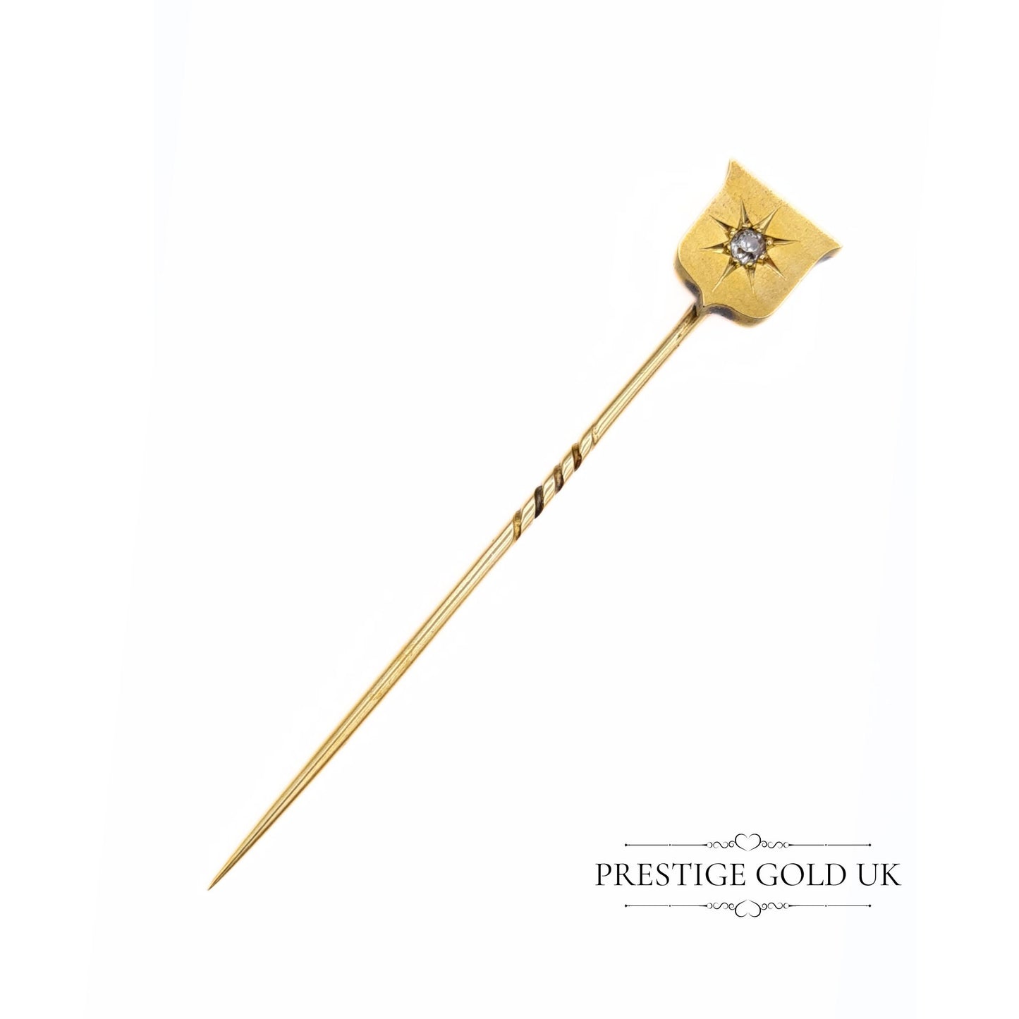 Antique Shield-Shaped 9ct Gold & Diamond Stick Pin / Hat Pin