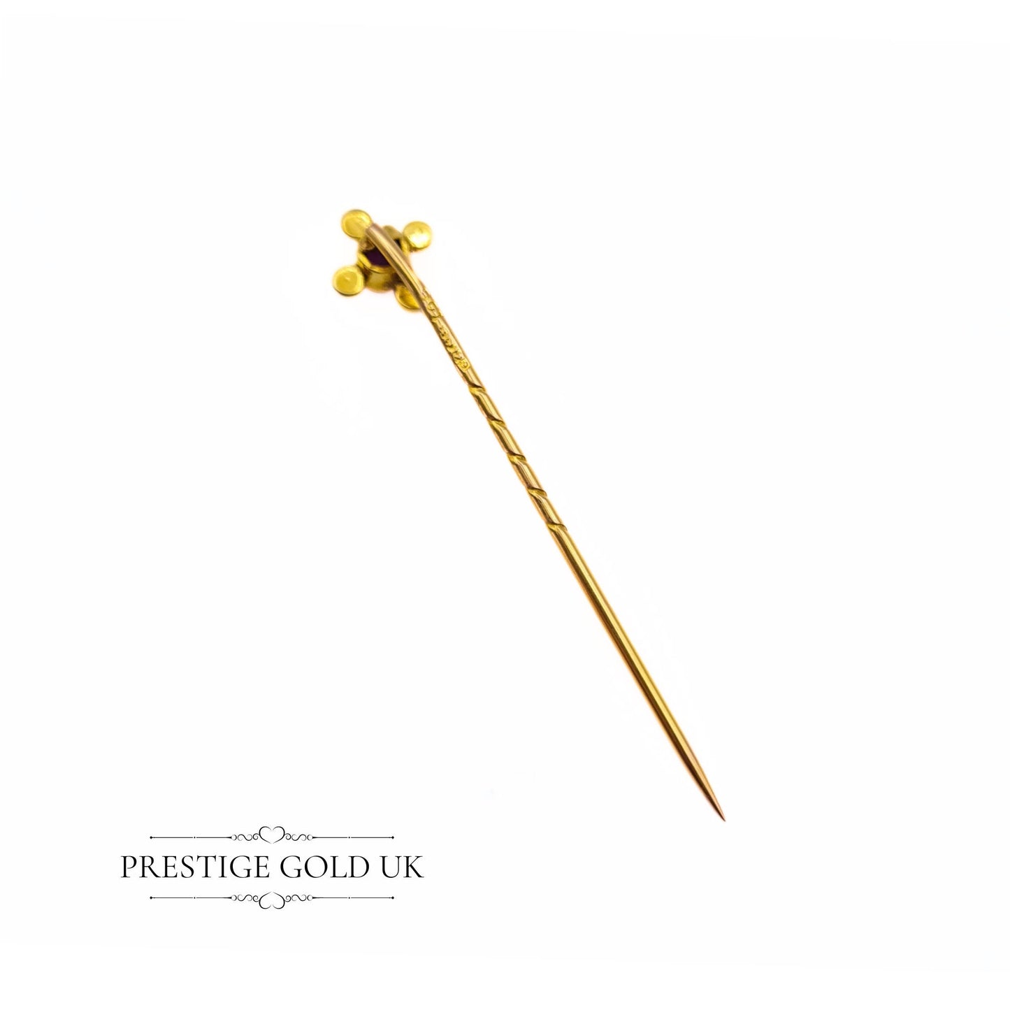 Antique Amethyst & Seed Pearl Stick Pin in 9ct Gold