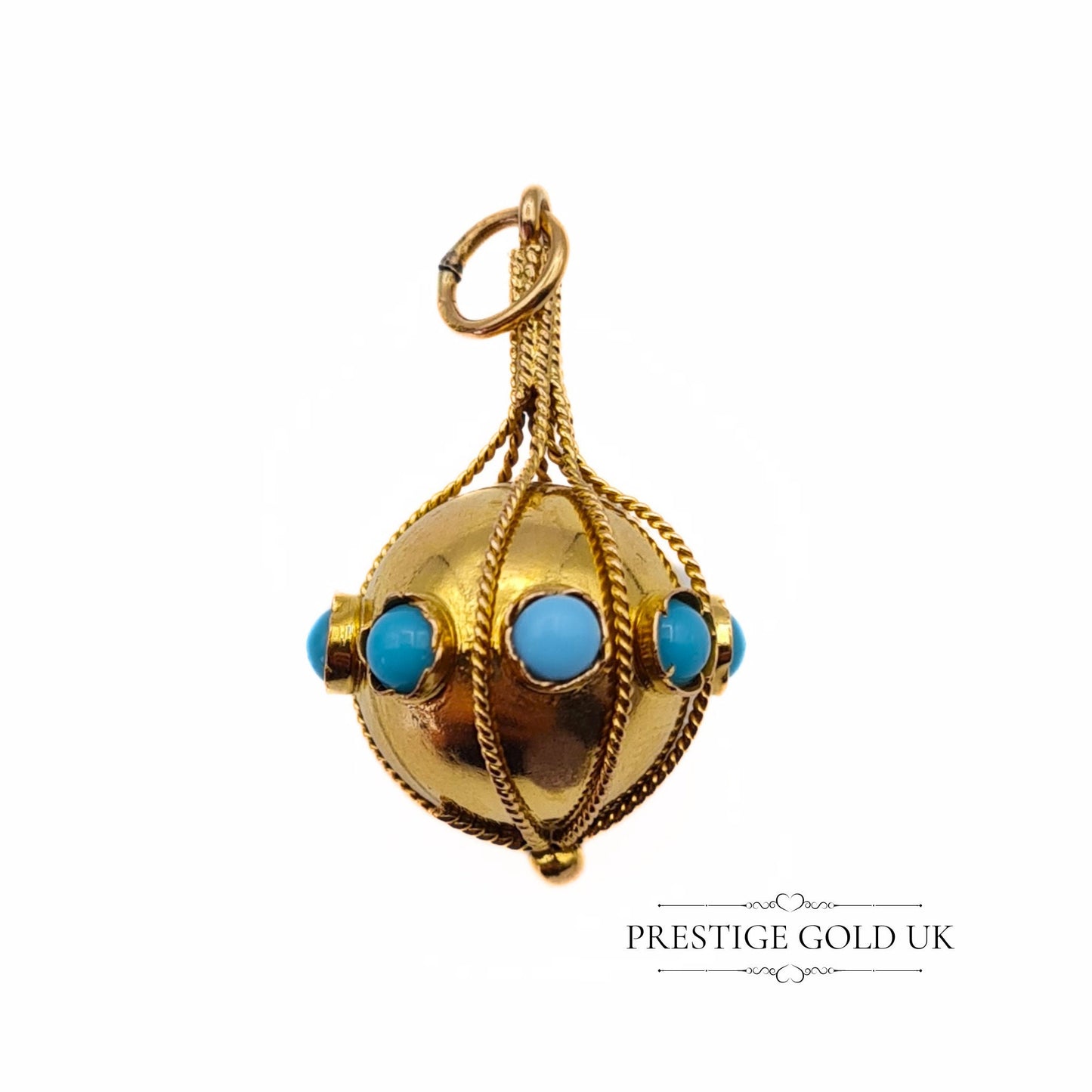 14k Gold Turquoise Round Globe Pendant - Please Read Description