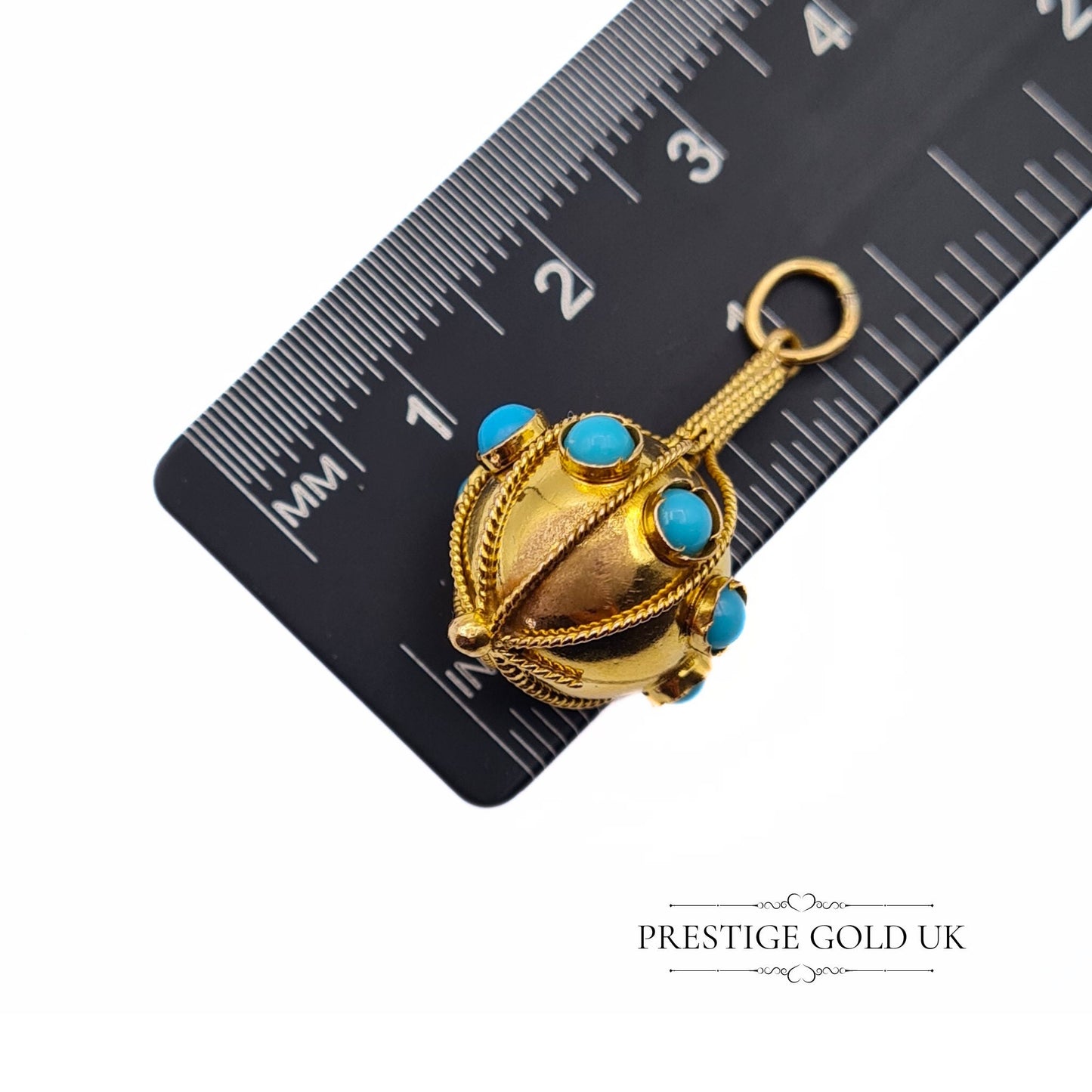 14k Gold Turquoise Round Globe Pendant - Please Read Description