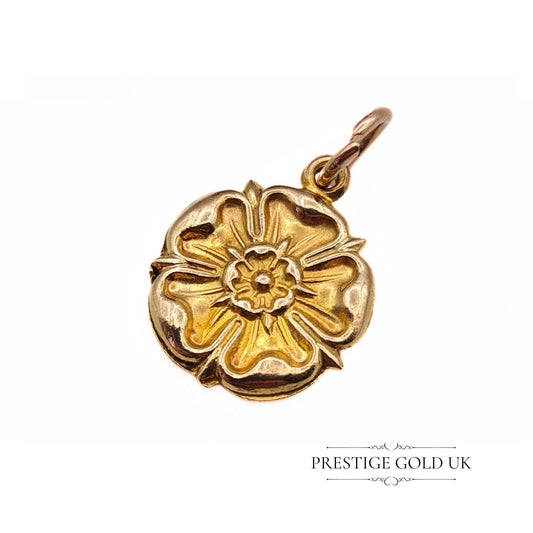 Vintage 9ct Gold Yorkshire Rose / Lancashire Rose Pendant