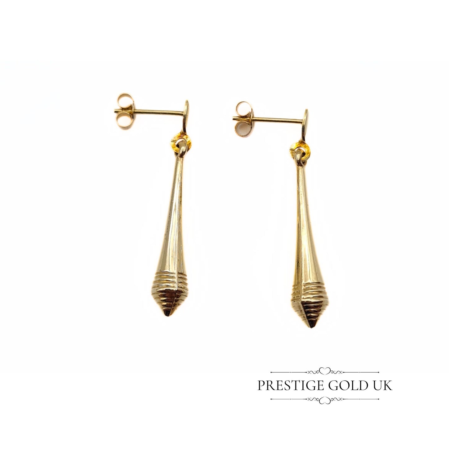 Vintage 9ct Gold Bombe Drop Earrings - 30mm