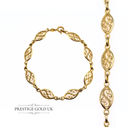 Ornate Gold Fancy Link Filigree Bracelet in 9ct Gold - 6 3/4"  