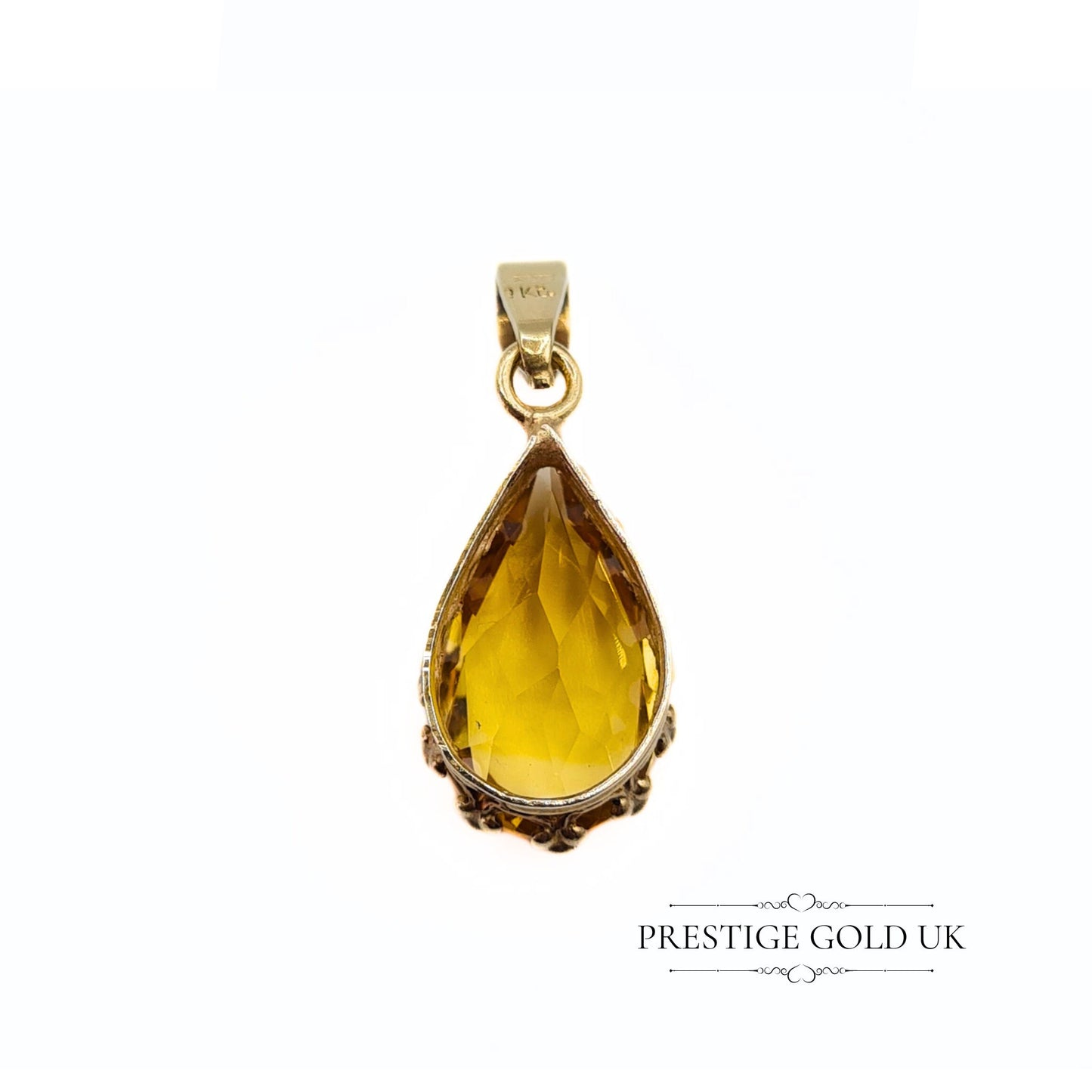 Vintage Pear Cut Citrine Pendant in 9ct Gold