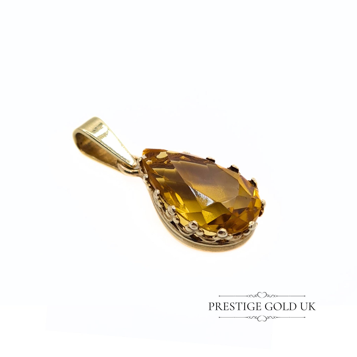 Vintage Pear Cut Citrine Pendant in 9ct Gold