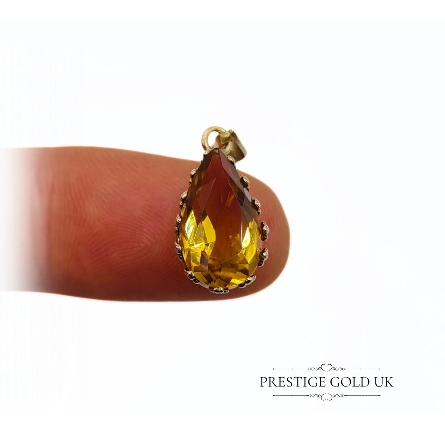 Vintage Pear Cut Citrine Pendant in 9ct Gold