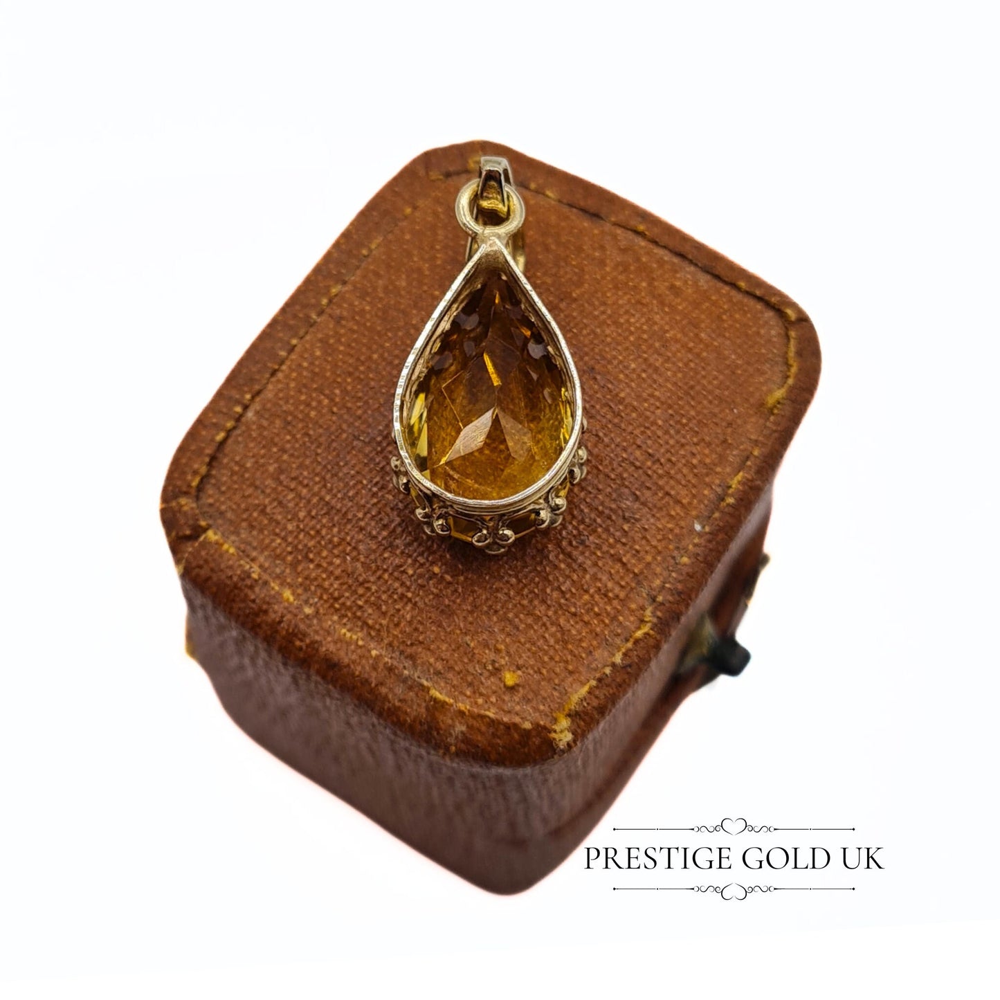 Vintage Pear Cut Citrine Pendant in 9ct Gold