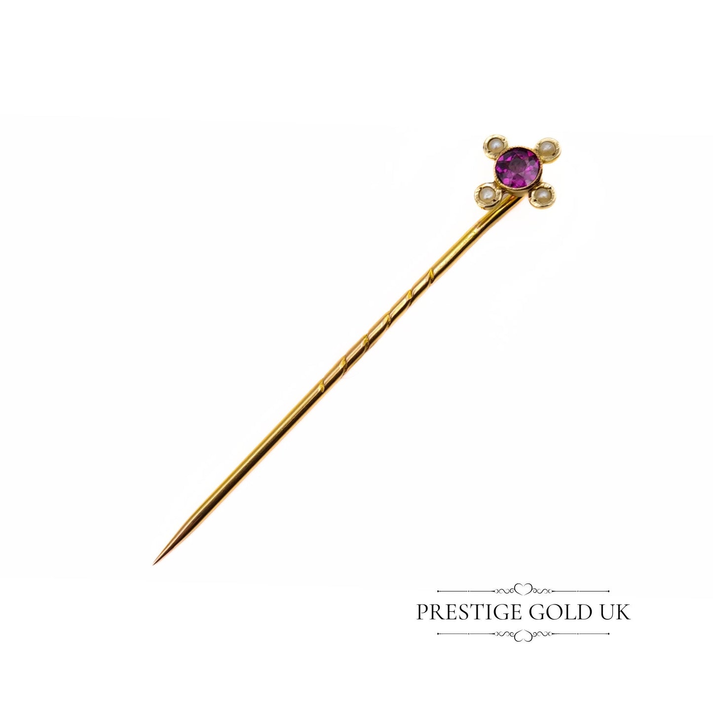 Antique Amethyst & Seed Pearl Stick Pin in 9ct Gold