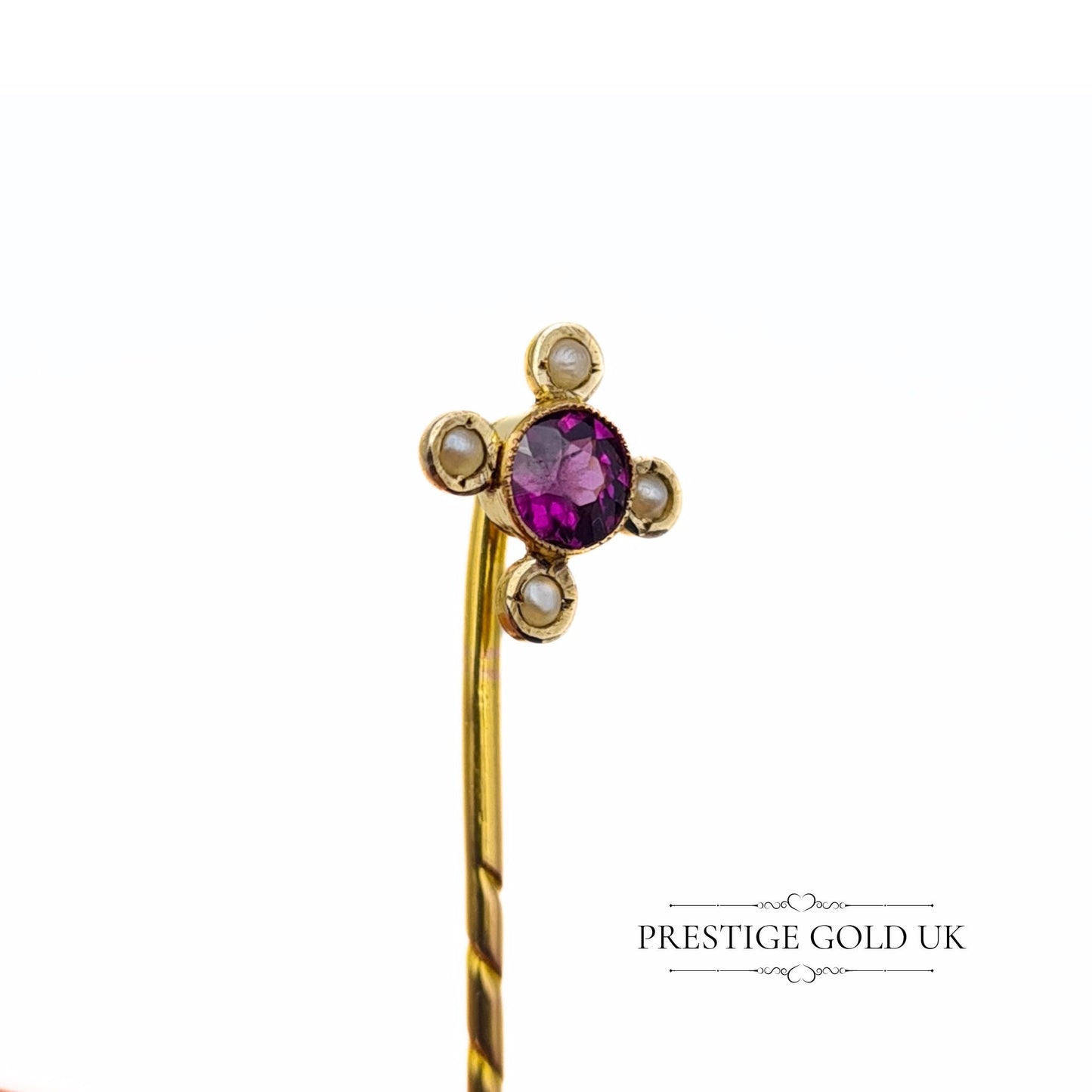 Antique Amethyst & Seed Pearl Stick Pin in 9ct Gold