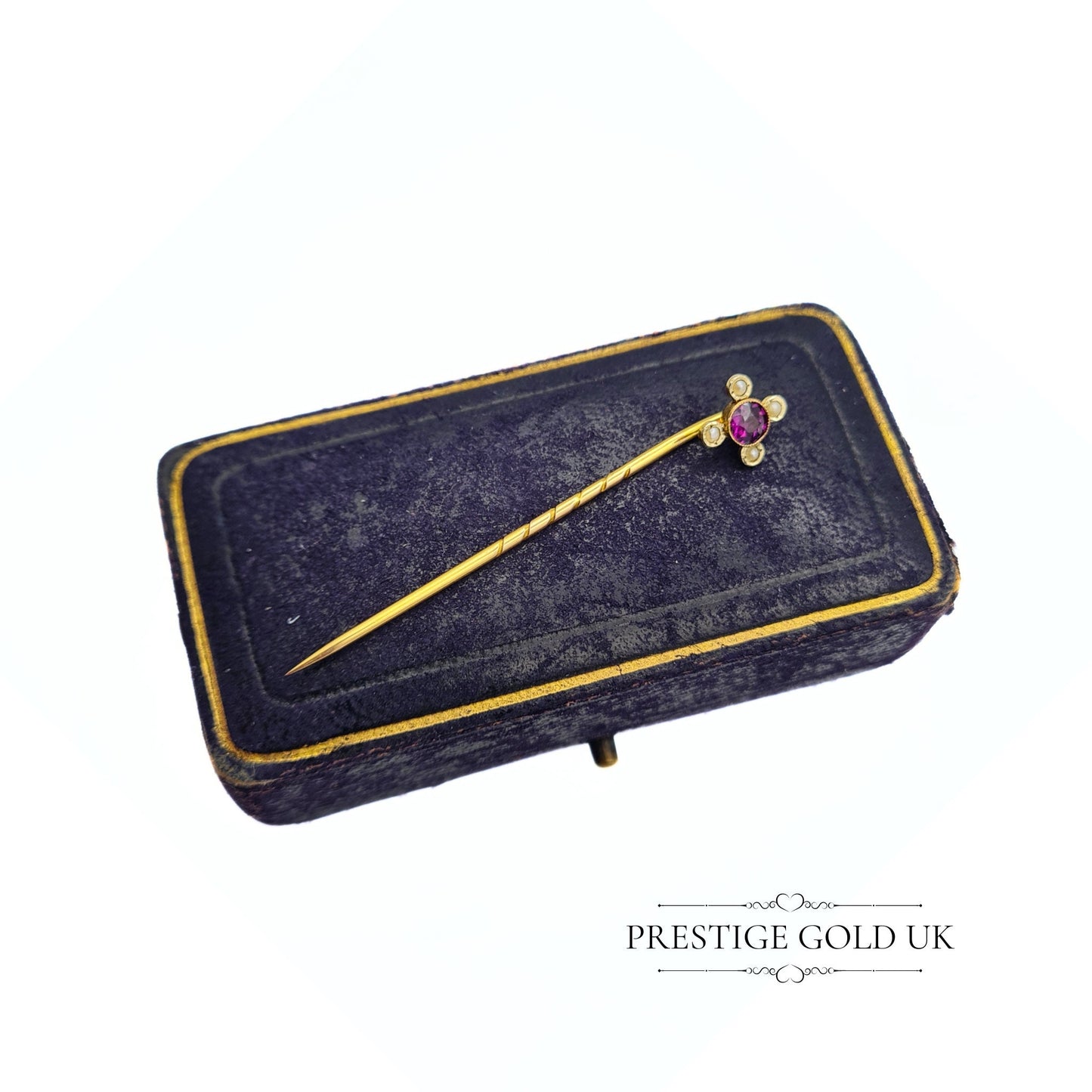 Antique Amethyst & Seed Pearl Stick Pin in 9ct Gold